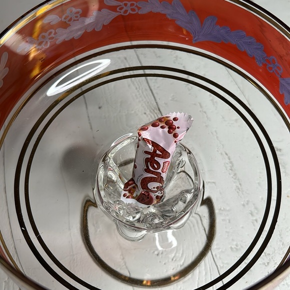 Vintage 40th RUBY ANNIVERSARY Fruit Bowl, Crystal Ruby&Gold Etched Pedestal Dish - Picture 5 of 12